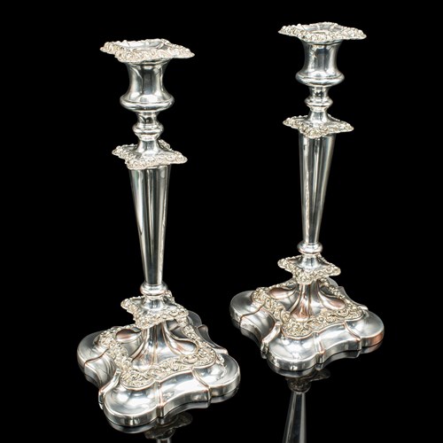 Tall Pair, Antique Candlesticks, English, Silver Plated Candle Sconce, Edwardian