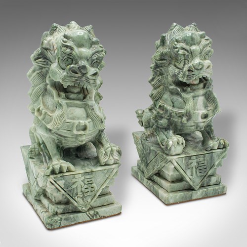 Pair Of Antique Oriental Bookends, Chinese, Jade Marble, Dog Of Fo, Victorian