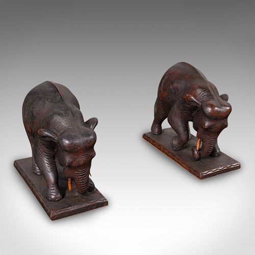 Pair Of Antique Elephant Bookends, English, Book Rest, Home Library, Victorian