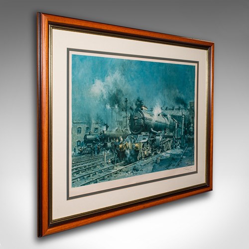 Large Vintage Railway Print, English, Framed Art, Steam Train, Railwayana, Cuneo