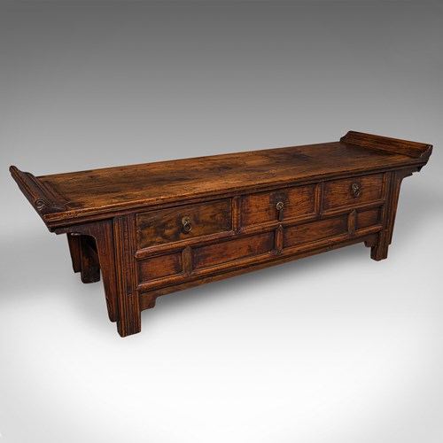 Low Vintage Bay Window Bench, Oriental Elm, Hallway Pew, Side Table, Art Deco