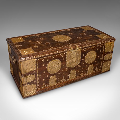 Large Antique Zanzibar Chest, East African Teak, Brass, Storage Trunk, Victorian