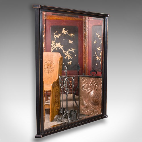 Large Vintage Overmantle Mirror, English, Ebonised Beech, Hall, Dressing Room