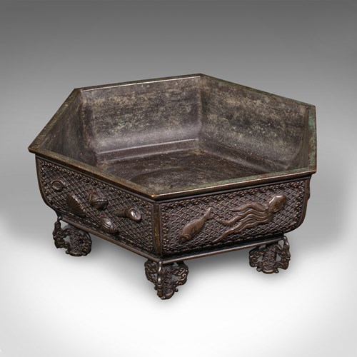 Antique Suiban Planter, Japanese Bronze Bonsai Jardiniere, Edo Period, Victorian