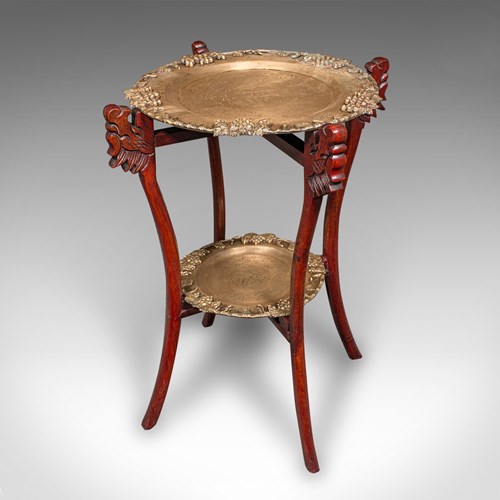 Vintage Cake Table, Oriental, Brass, Mahogany, Afternoon Fancies Stand, Art Deco