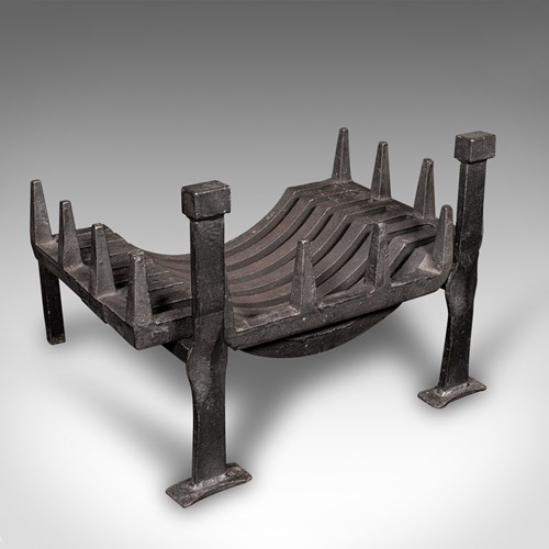 Antique Fireplace Set, English, Iron, Fire Basket, Pair Of Andirons, Edwardian