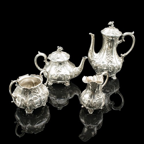 Antique 4 Piece Tea Service, English, Silver Plate, Coffee Pot, Edwardian, 1910