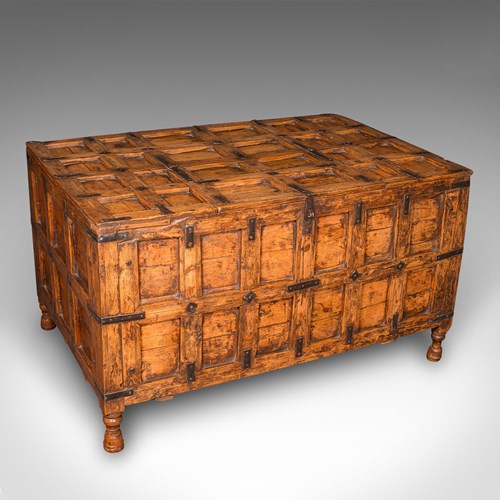 Vintage Storage Chest, Indian Pine Pithara Trunk, Colonial Revival, Coffee Table