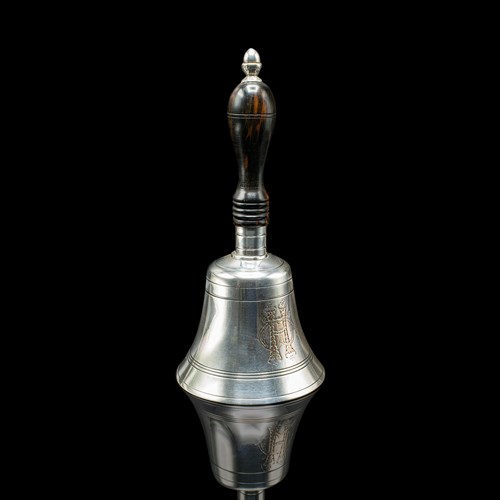 Antique Schoolmaster's Bell, English, Silver Plate, Coromandel Handle, Victorian