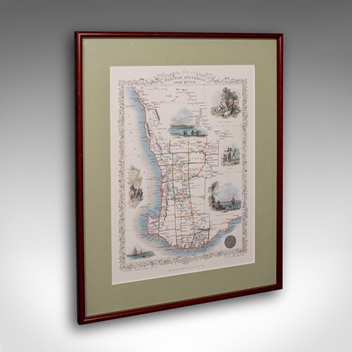 Vintage Western Australia Map, Framed Print, Swan River, John Tallis Cartography