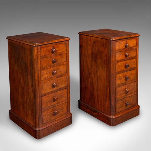 Tall Pair Of Antique Nightstands, English, Chest Of Drawers, Bedside, Victorian