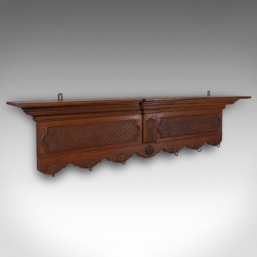 6 Hook Antique Reception Hall Coat Rack, English Oak, Cloakroom Valet, Edwardian