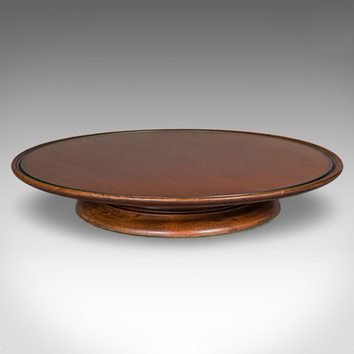 Antique Display Turntable, English, Walnut, Glass, Lazy Susan, Edwardian, C.1910
