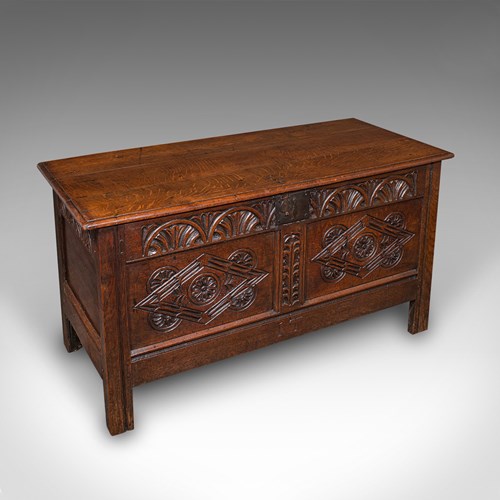 Large Antique Carved Coffer, English Oak, Blanket Chest, William III, Circa 1700