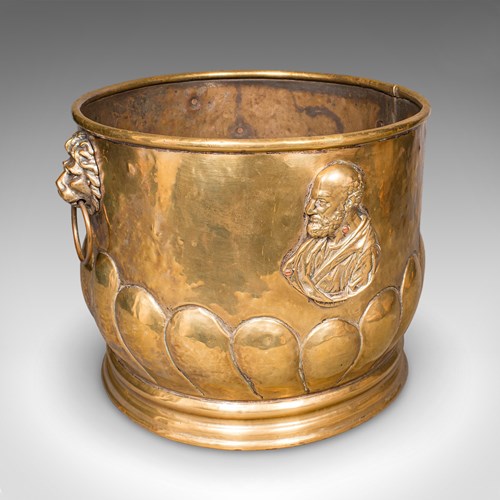 Antique Coal Bucket, French Brass, Fireside Fuel Basket, Petrus Ramus, Victorian