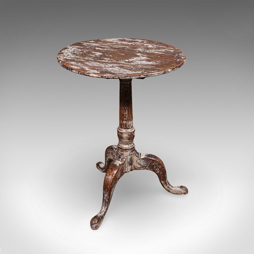 Antique Pedestal Table, Painted Oak, Side, Lamp, Planter Stand, Georgian, C.1750