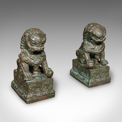 Pair Of Vintage Dog Of Fo Bookends, Oriental, Bronze, Book Rest, Art Deco, 1930