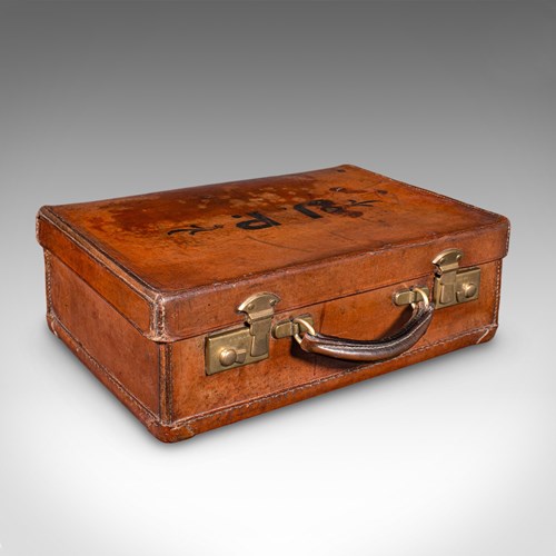 Small Antique Clerk's Suitcase, English Leather Attache Case, Revival, Victorian