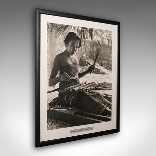 Vintage Loom Weaver Photograph, Balinese Woman, Monochrome Portrait, Mid Century