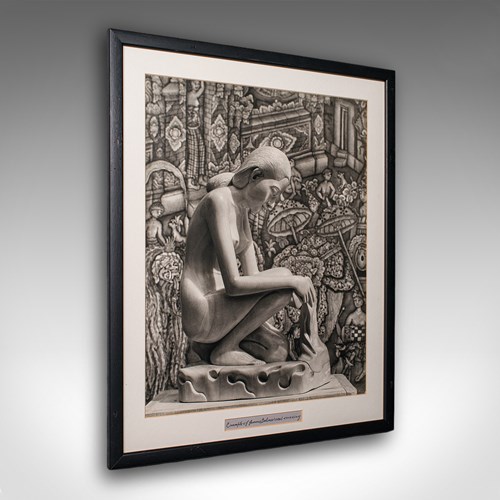 Vintage Photograph Of Balinese Wood Carving, Oriental, Monochrome, Mid Century