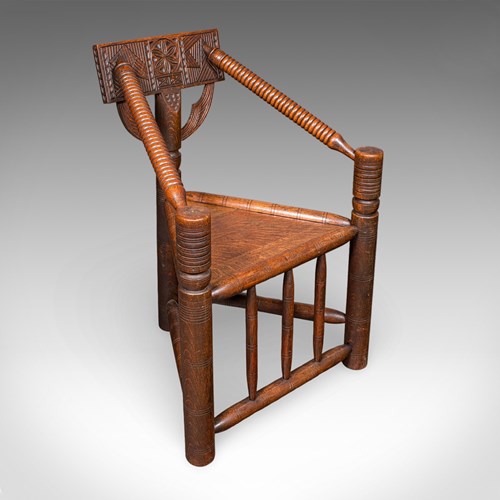 Antique Turner's Chair, English Oak, Warwick, Old Saxon, Elbow Seat, Victorian