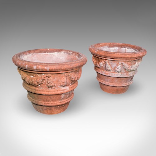 Pair Of Vintage Patio Jardiniere, English, Terracotta, Veranda Planter Pot, 1960