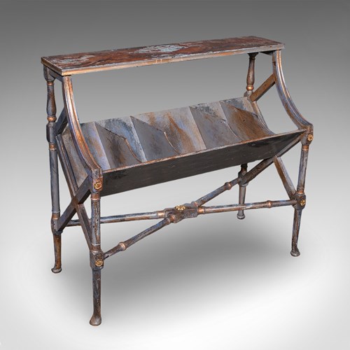 Antique Georgian Revival Book Trough, English, Painted, Library Stand, Edwardian