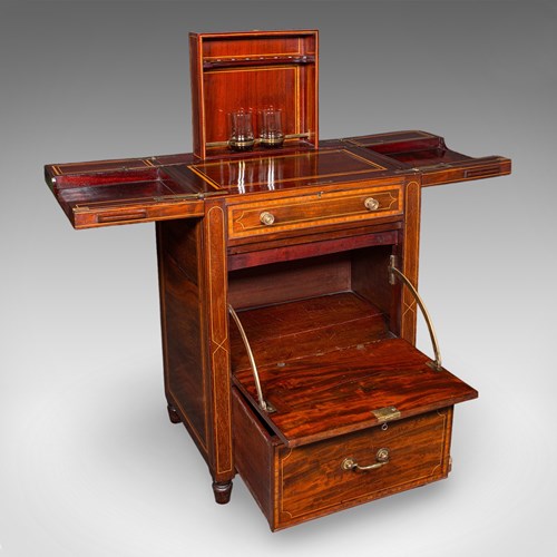 Antique Cocktail Cabinet, English, Counterweighted Bar, Albert Barker, Victorian