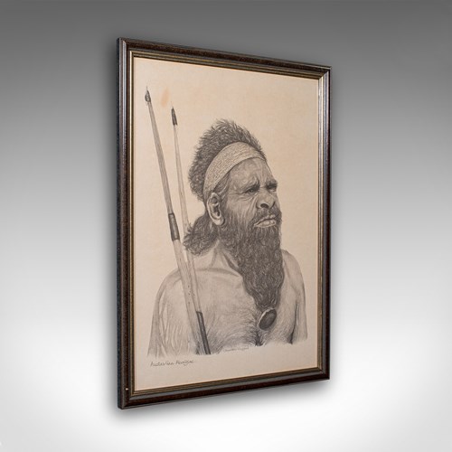 Vintage Aboriginal Man Portrait, Indigenous Australian Framed Art Print, Picture