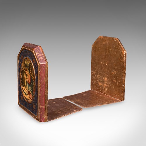 Pair Of Small Vintage Renaissance Revival Bookends, Italian, Novel Rest, C.1960
