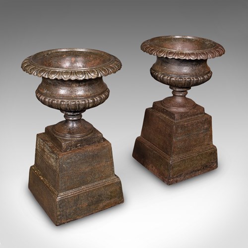 Pair Of Antique Garden Planters, English, Outdoor Display Urn, Victorian, C.1850