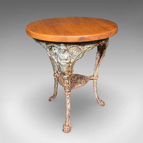 Antique Tavern Table, English, Pine, Cast Iron, Britannia, Pub, Victorian, 1880