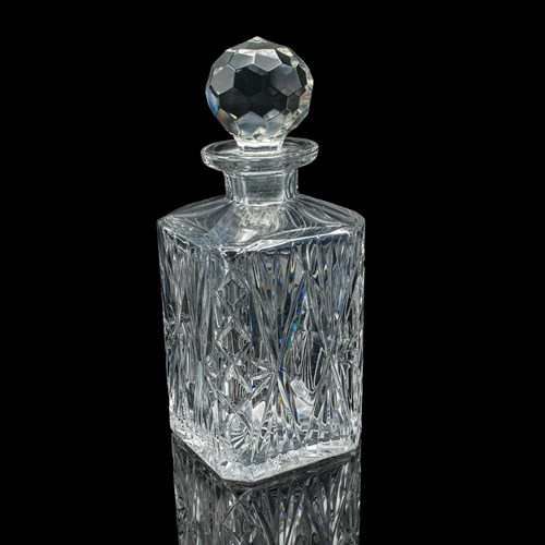 Vintage Whiskey Decanter, English, Crystal Glass, Scotch Bottle, Barware, C.1930
