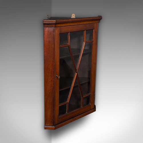 Small Antique Glazed Corner Cupboard, English, Wall Display Cabinet, Edwardian