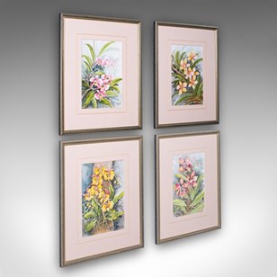  Set Of 4 Vintage Botanical Waterco...