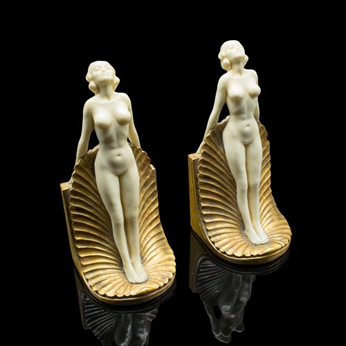 Pair Of Vintage Figural Bookends, English, Nude Figure, Art Deco Revival, C.1960