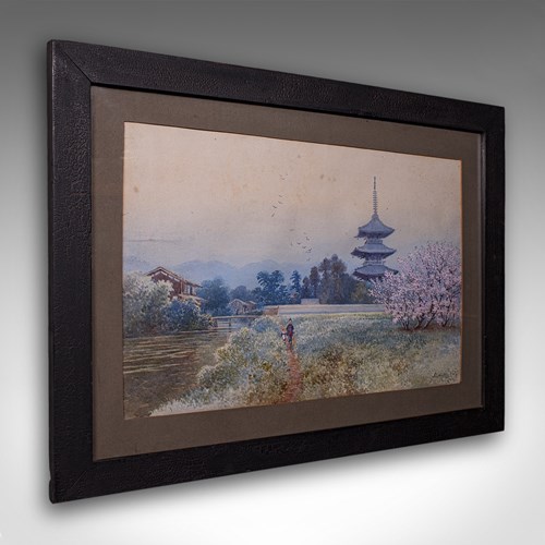 Vintage Landscape Painting, Japanese School, Watercolour, Art, Mid Century, 1960