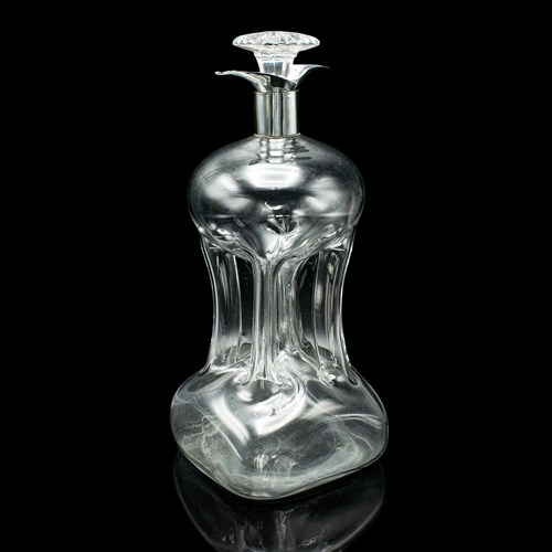 Antique Spirit Decanter, English, Glass, Silver, Port, Brandy Bottle, Edwardian