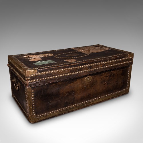 Antique Etonian Steamer Trunk, English, Leather, Travel Chest, Victorian, C.1880