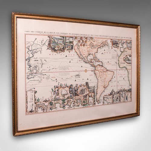 Vintage Voyage Map, French, After Henri Chatelain, Americas, Framed Cartography