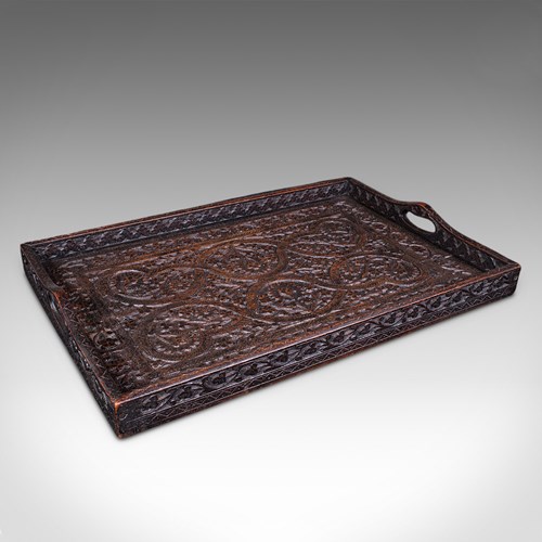 Antique Carved Serving Tray, Anglo-Indian, Afternoon Tea Platter, Late Victorian