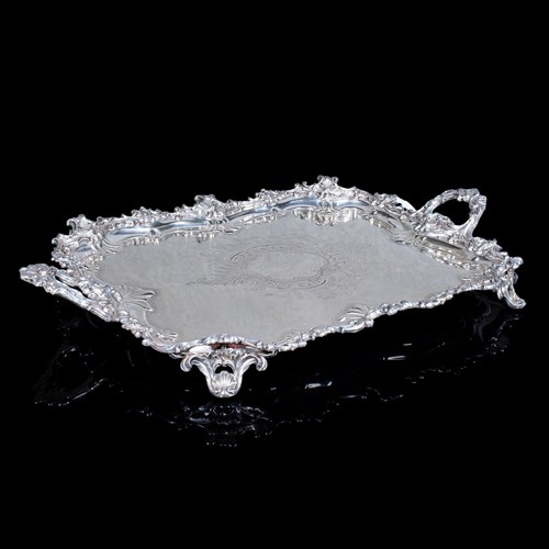 Large Antique Presentation Tray, English, Silver Plate, Afternoon Tea, Victorian