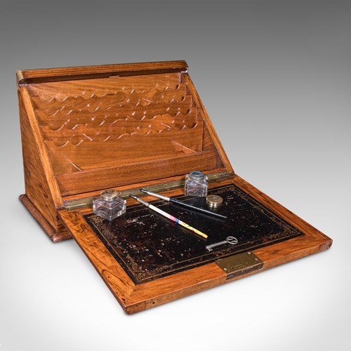 Antique Admiral's Writing Station, English, Walnut, Stationery Case, Regency