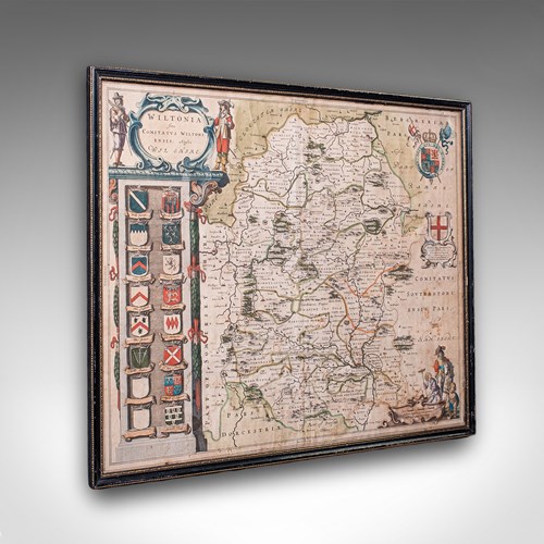 Antique Wiltshire County Map, Dutch, Framed Cartography, Latin, Blaeu, C.1650