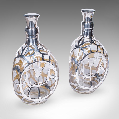 Pair Of Vintage John Haig Whisky Decanters, English, Glass, Silver, Hallmarked