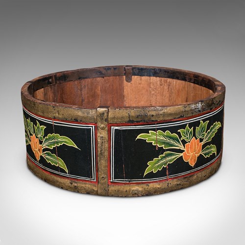 Antique Cheese Wheel Carrier, English, Handpainted Walnut, Dairy Tray, Edwardian