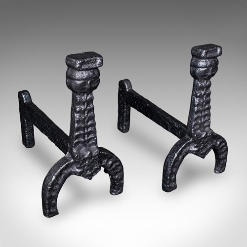 Pair Of Antique Fireside Andirons, English, Fire Dog, Hearth, Georgian, C.1805