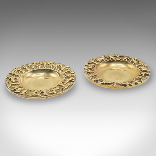 Pair Of Vintage Casablanca Souk Ashtrays, Bronze Tobacco Dish, Art Deco, C.1940