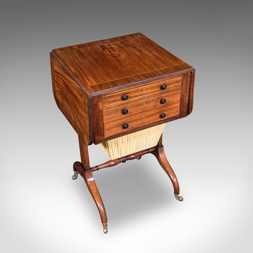 Antique Drop Leaf Ladies Work Table, English, Sewing, Writing, Regency, C.1820