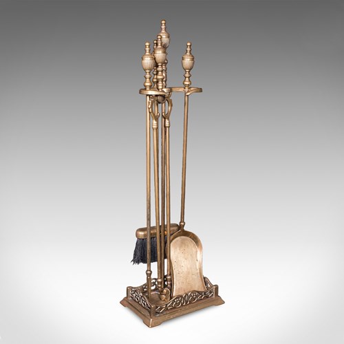 Antique Fireside Companion Set, English, Brass, Fire Tools, High Victorian, 1870